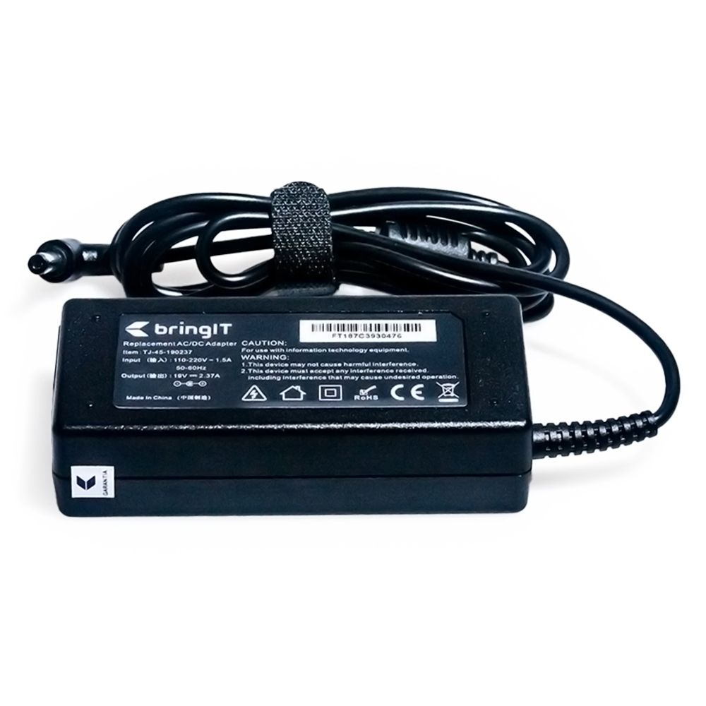 Fonte Carregador para notebook Positivo Premium N8145, 19 V 2.37 A 45 W 5.5 mm x 1.7 mm, proteção reforçada e garantia de 36 meses.