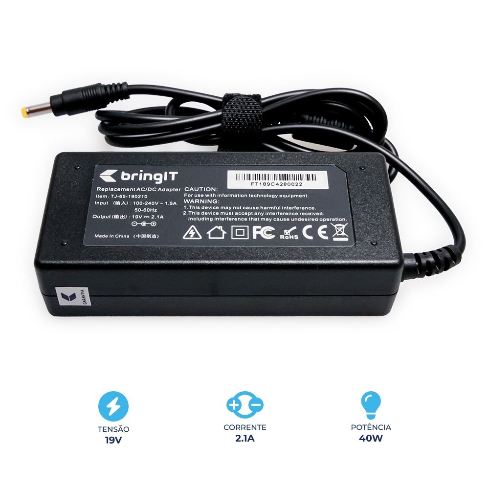 Fonte Carregador para notebook Sony Vaio Fe14 VJFE41F11X, 19 V 2.1 A 40 W 4.0 mm x 1.7 mm, proteção reforçada e garantia de 36 meses.