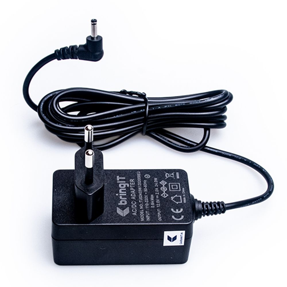 Fonte Carregador para notebook Positivo Motion C4128D, 12 V 2 A 24 W 3.5 mm x 1.35 mm, proteção reforçada e garantia de 36 meses.
