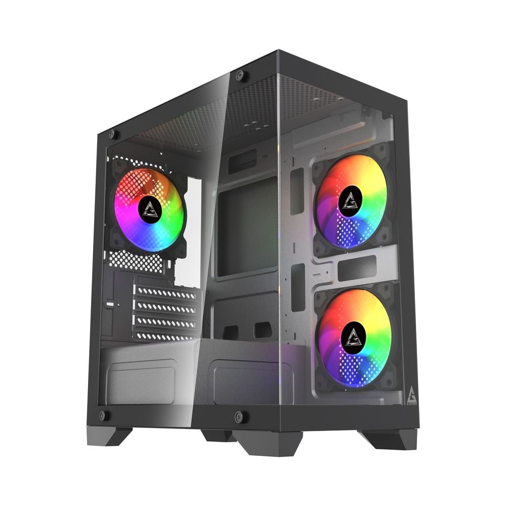 Gabinete Gamer GStorm Raider Micro ATX ITX 3 Fans Rainbow Vidro Temperado Preto