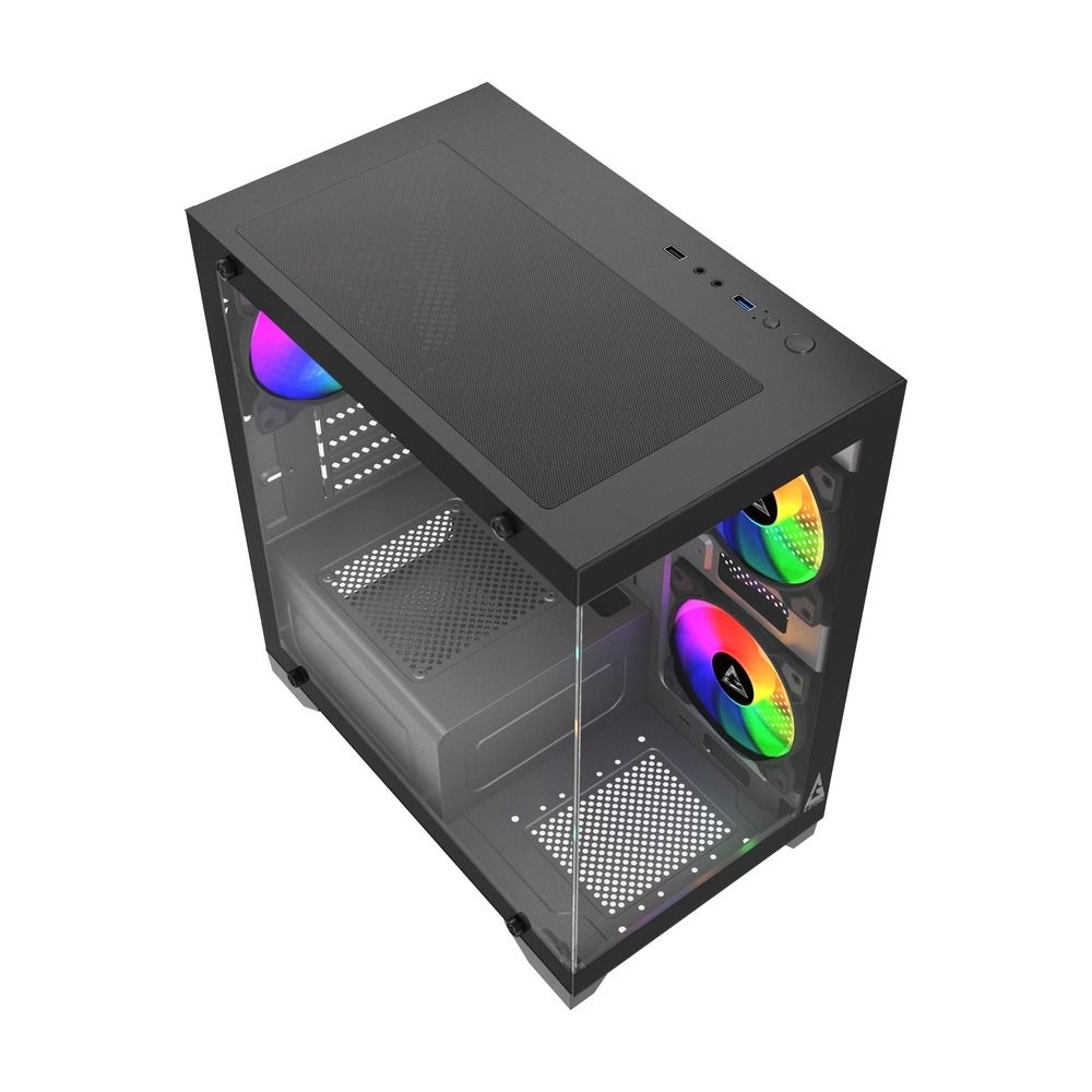 Gabinete Gamer GStorm Raider Micro ATX ITX 3 Fans Rainbow Vidro Temperado Preto