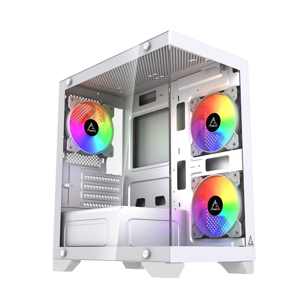 Gabinete Gamer GStorm Raider Micro ATX ITX 3 Fans Rainbow Vidro Temperado Branco