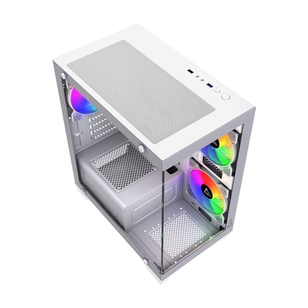 Gabinete Gamer GStorm Raider Micro ATX ITX 3 Fans Rainbow Vidro Temperado Branco