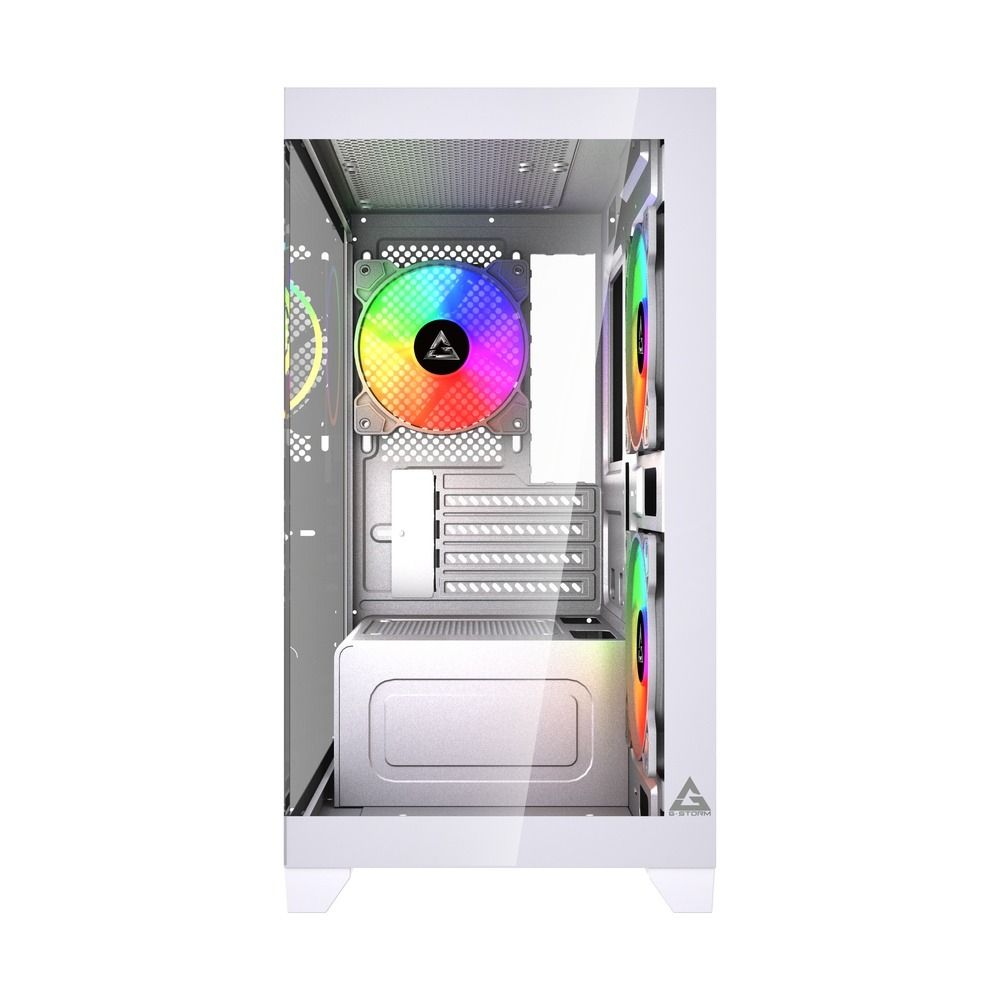 Gabinete Gamer GStorm Raider Micro ATX ITX 3 Fans Rainbow Vidro Temperado Branco