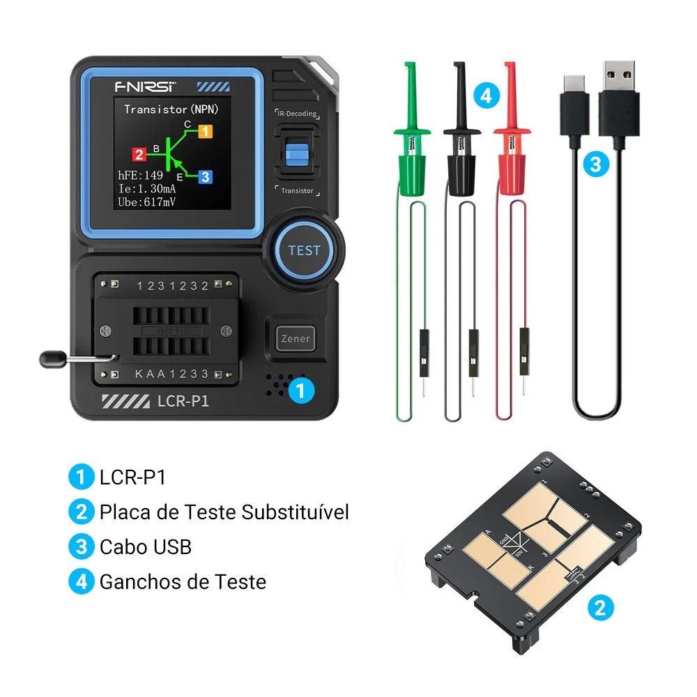 Testador Multifuncional de Transístores LCR FNIRSI LCR-P1