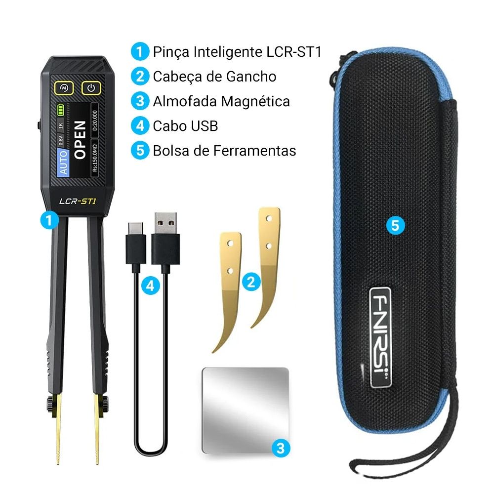 Pinça Medidora para Resistência Capacitância e Indutância FNIRSI LCR-ST1