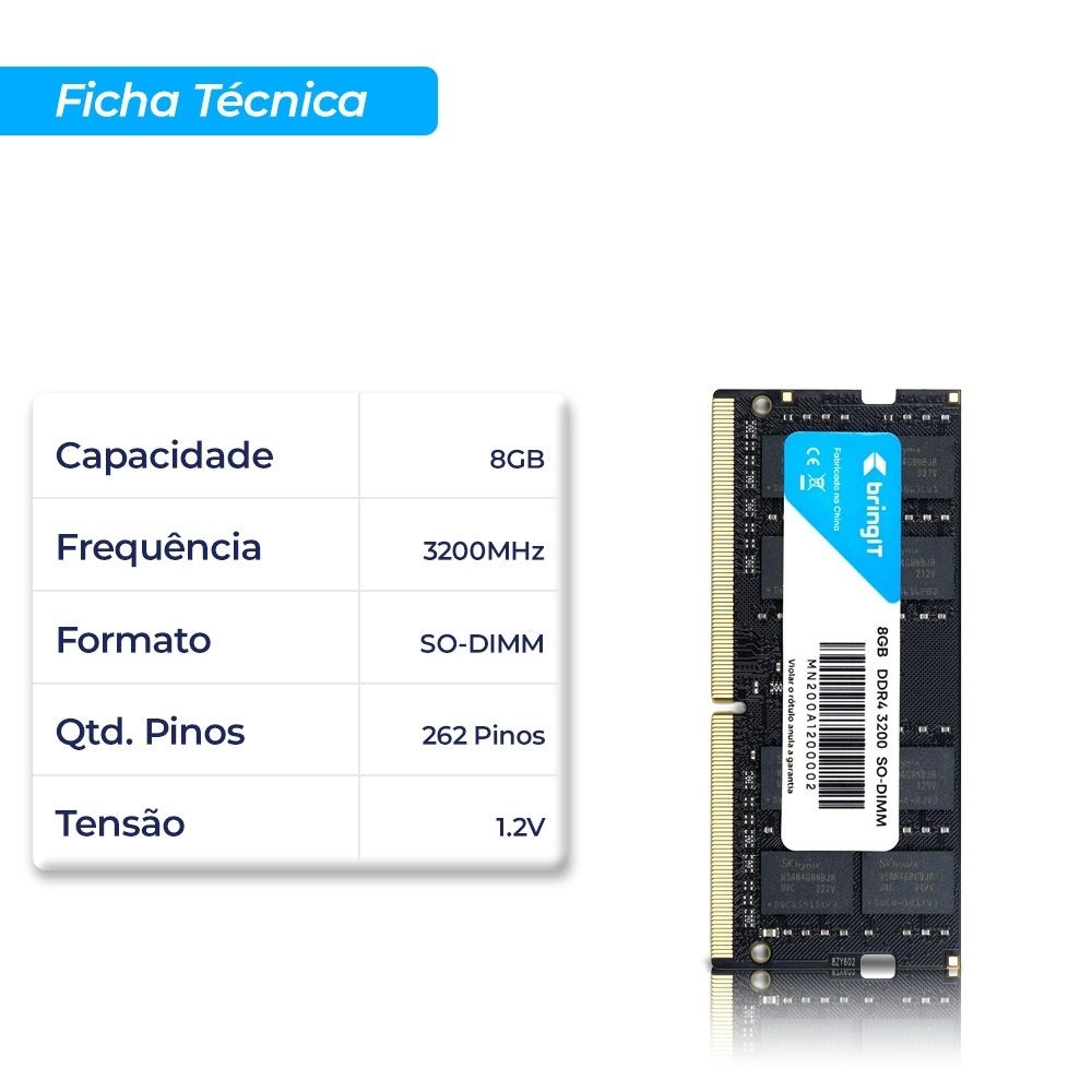 Memória RAM bringIT para Notebook 8GB DDR4 3200MHz