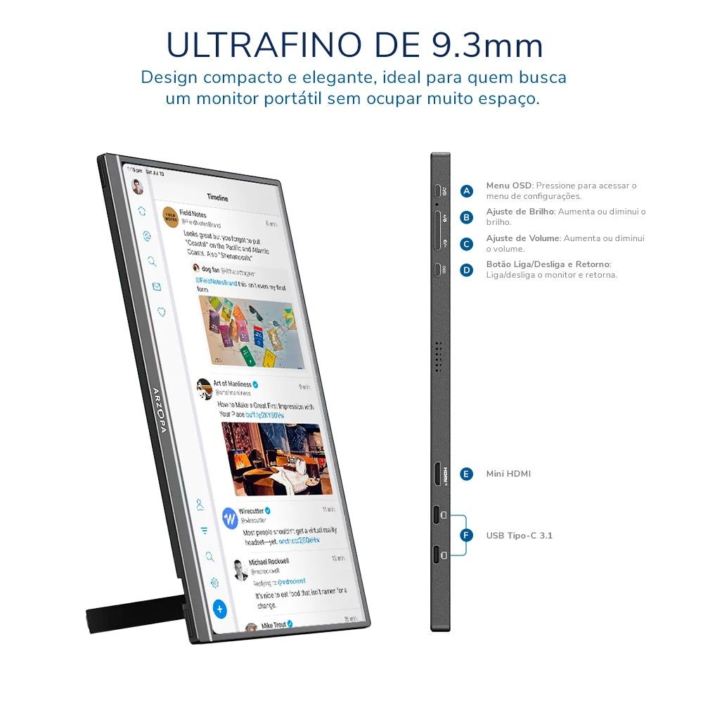 Monitor Portátil Arzopa A1M 17.3" FHD 1080P 60Hz
