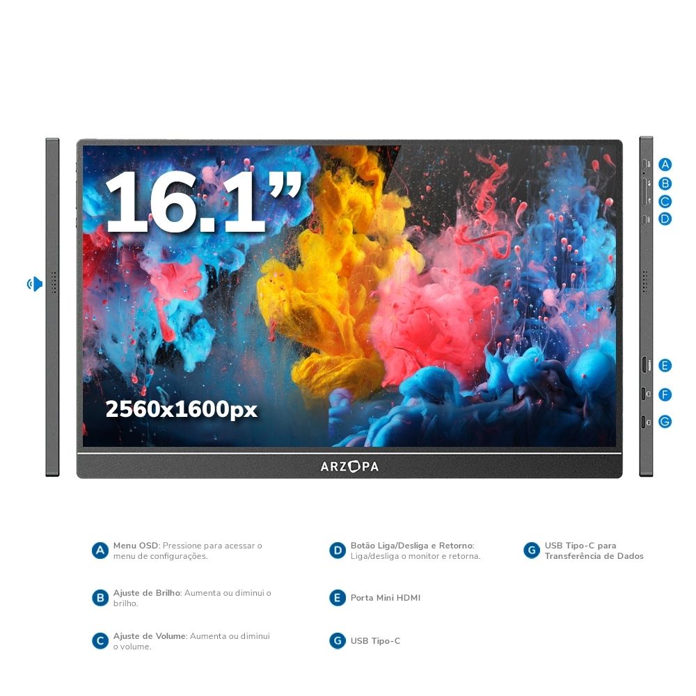 Monitor Portátil Arzopa Z1RC 16.1" 2.5K QHD 1600P 60Hz