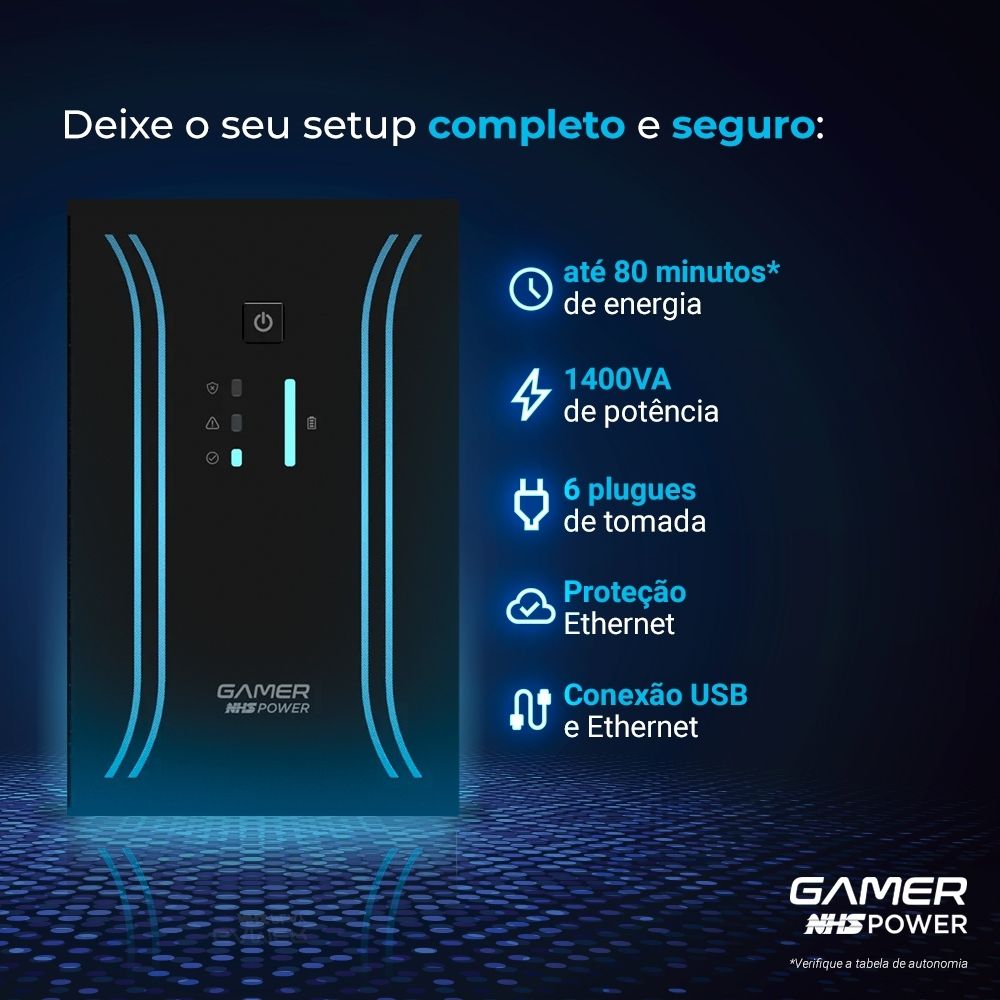 Nobreak NHS Gamer Power Senoidal 91.G0.014000 Entrada Bivolt Saída 120V (2bat.9Ah/Prot.Eth/USB)