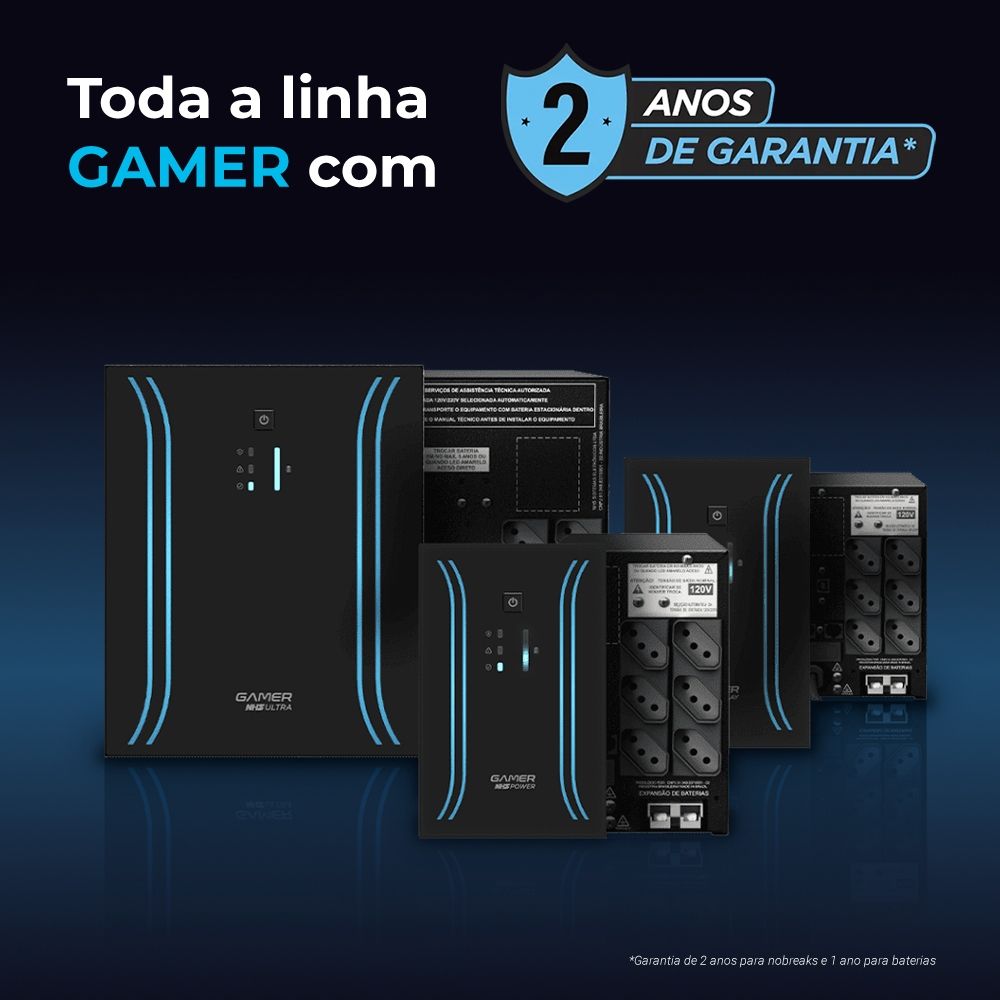 Nobreak NHS Gamer Power Senoidal 91.G0.014000 Entrada Bivolt Saída 120V (2bat.9Ah/Prot.Eth/USB)