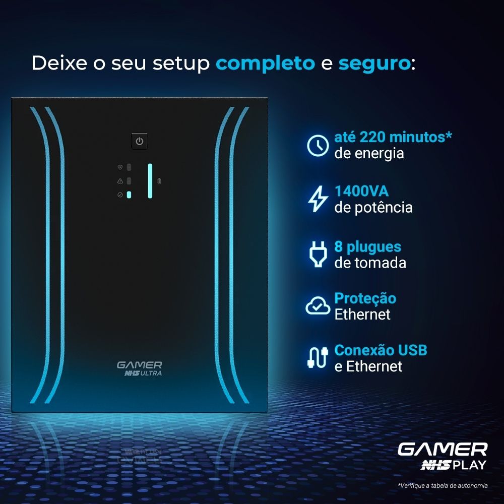 Nobreak NHS Gamer Ultra Senoidal 91.G0.014100 Entrada Bivolt Saída 120V (2bat.17/18Ah/Prot.Eth/USB)
