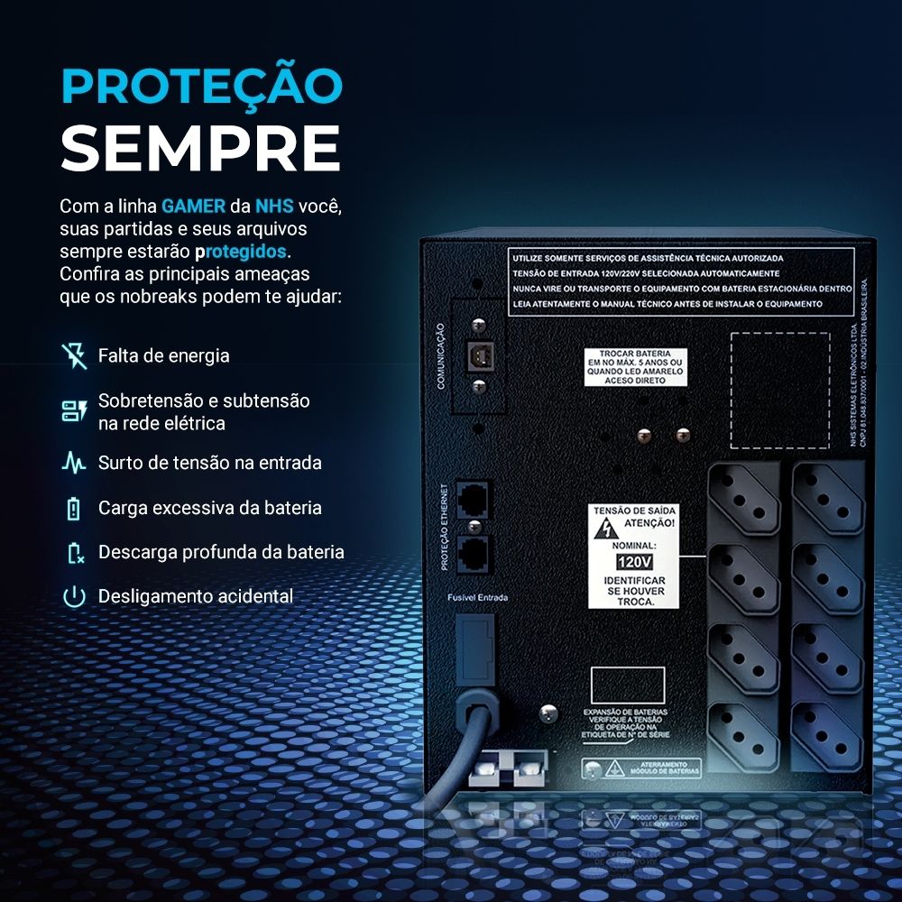 Nobreak NHS Gamer Ultra Senoidal 91.G0.014100 Entrada Bivolt Saída 120V (2bat.17/18Ah/Prot.Eth/USB)
