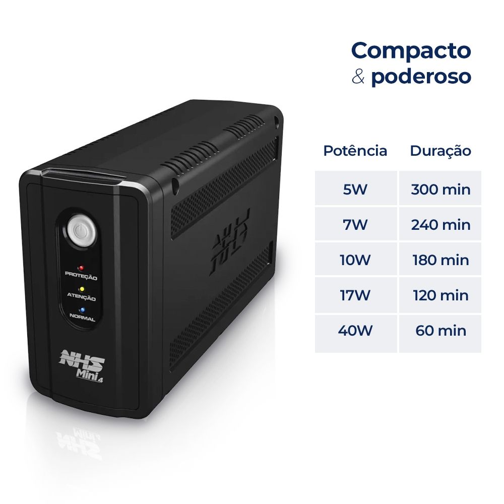 Nobreak NHS Mini 4 90.B1.007101 Entrada Bivolt Saída 220V (700VA/b.7Ah)