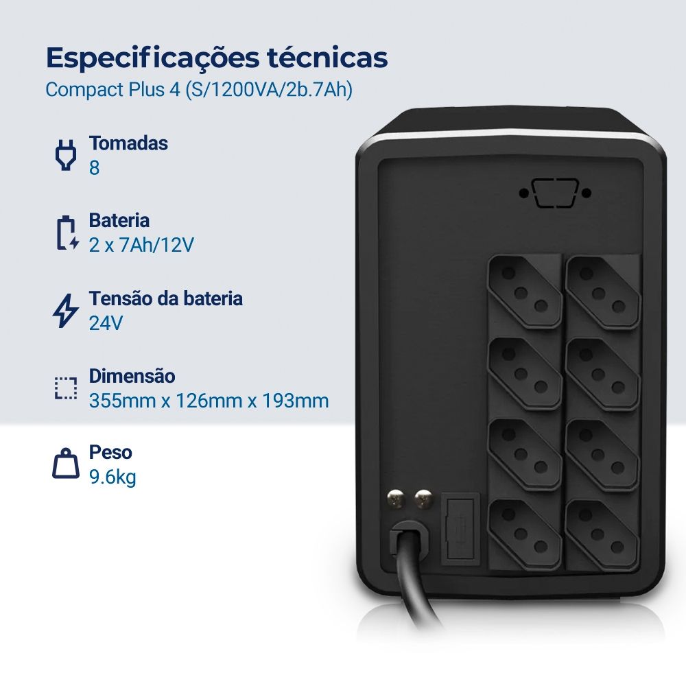Nobreak NHS Compact Plus 4 90.C1.A01200 Entrada Bivolt Saída 120V (S/1200VA/2b.7Ah)