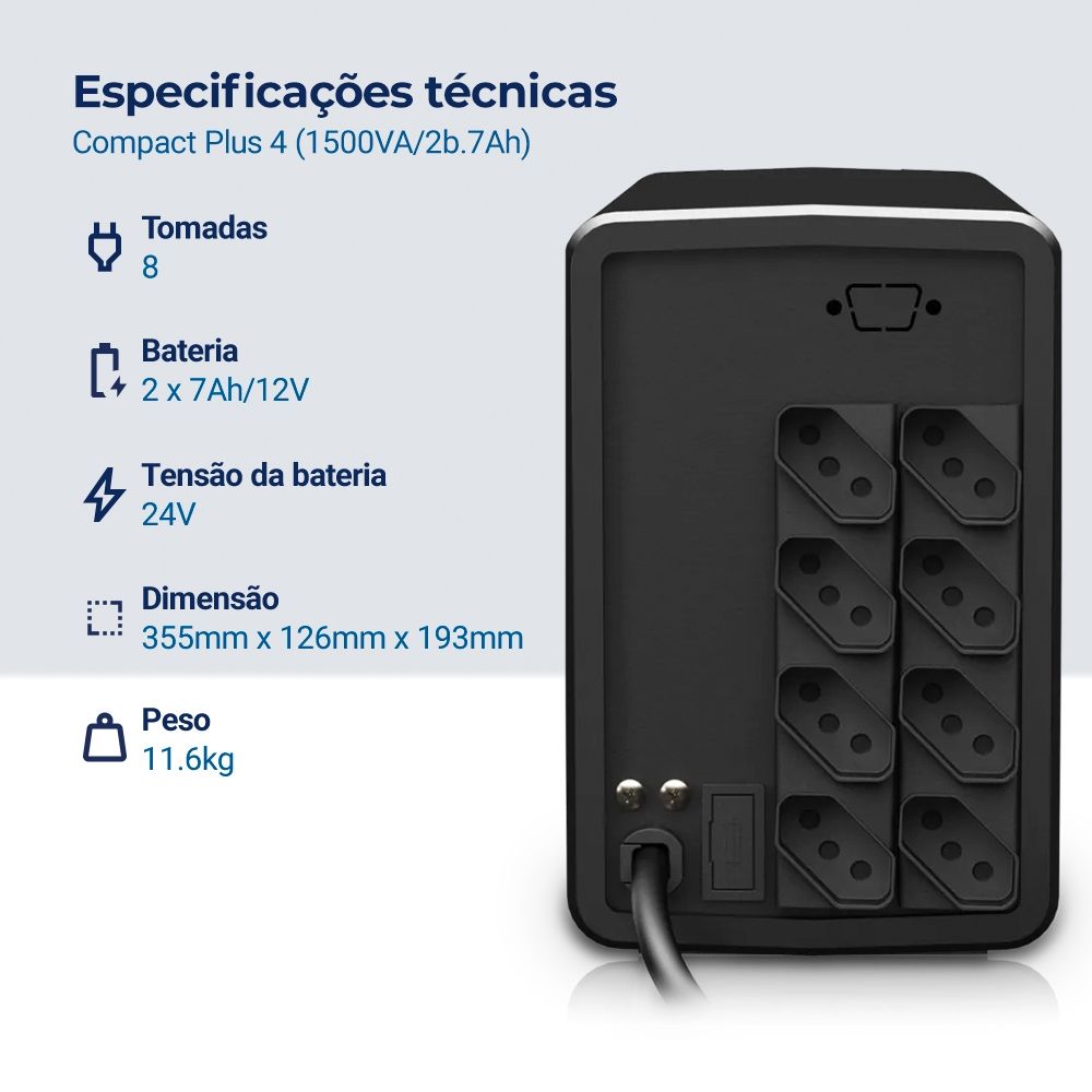Nobreak NHS Compact Plus 4 90.D1.B01500 Entrada Bivolt Saída 120V (1500VA/2b.7Ah)