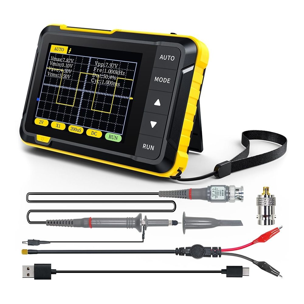 Mini Osciloscópio Digital FNIRSI DSO152 200KHz Portátil Amarelo