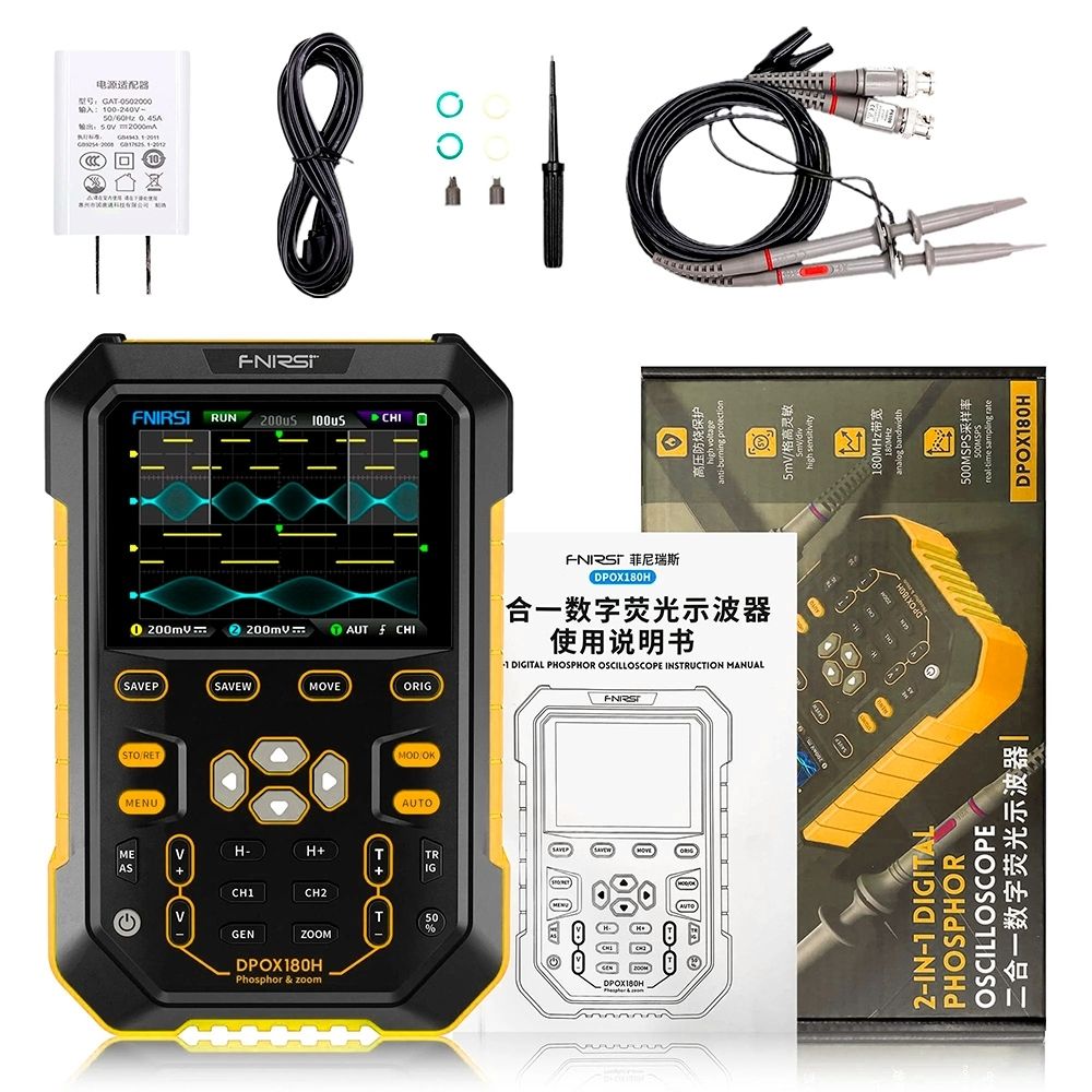 Osciloscópio Digital FNIRSI Portátil DPOX180H Amarelo
