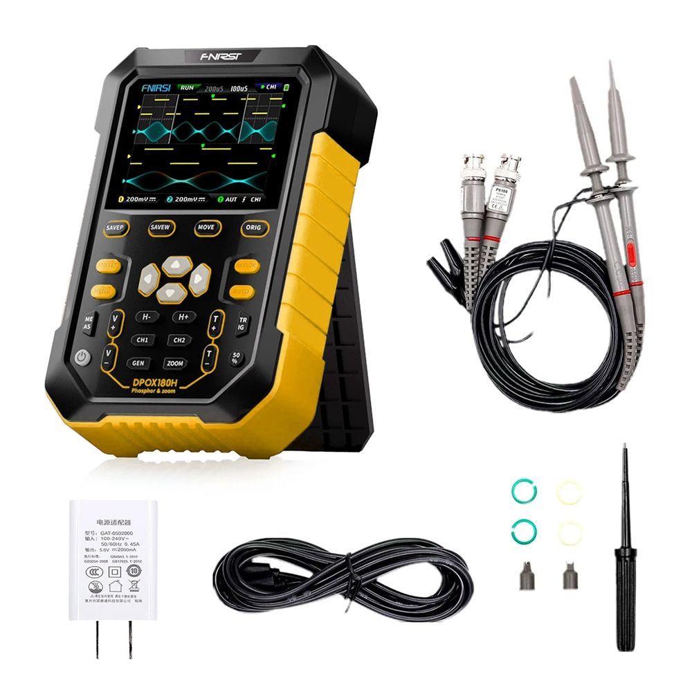 Osciloscópio Digital FNIRSI Portátil DPOX180H Amarelo
