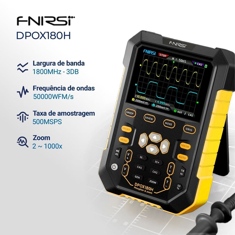 Osciloscópio Digital FNIRSI Portátil DPOX180H Amarelo