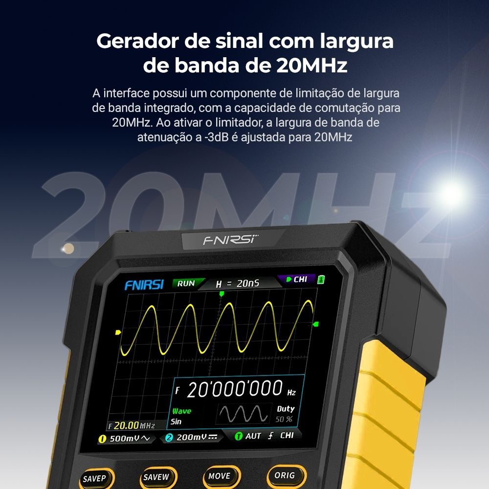 Osciloscópio Digital FNIRSI Portátil DPOX180H Amarelo
