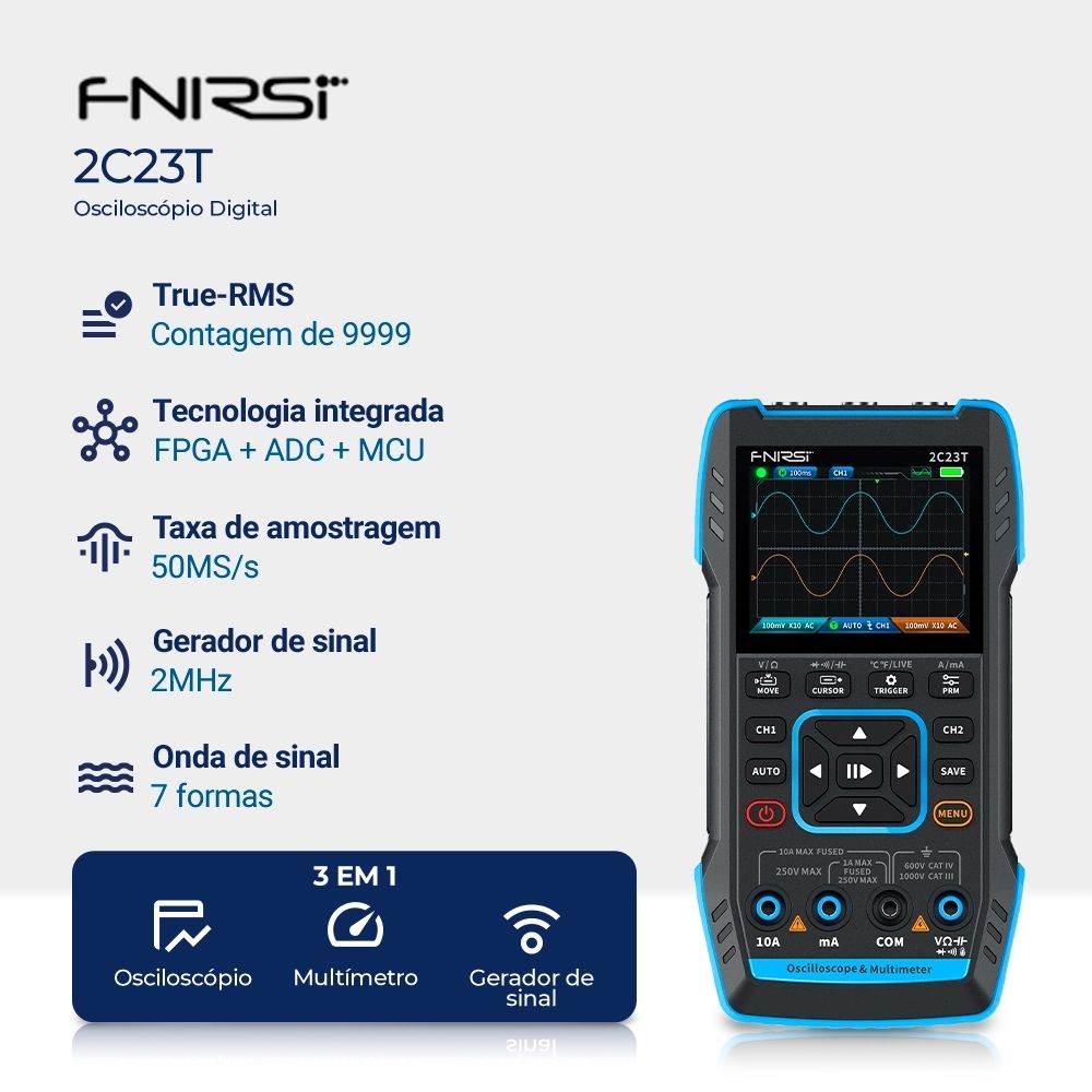 Mini Osciloscópio Digital FNIRSI 2C23T Portátil