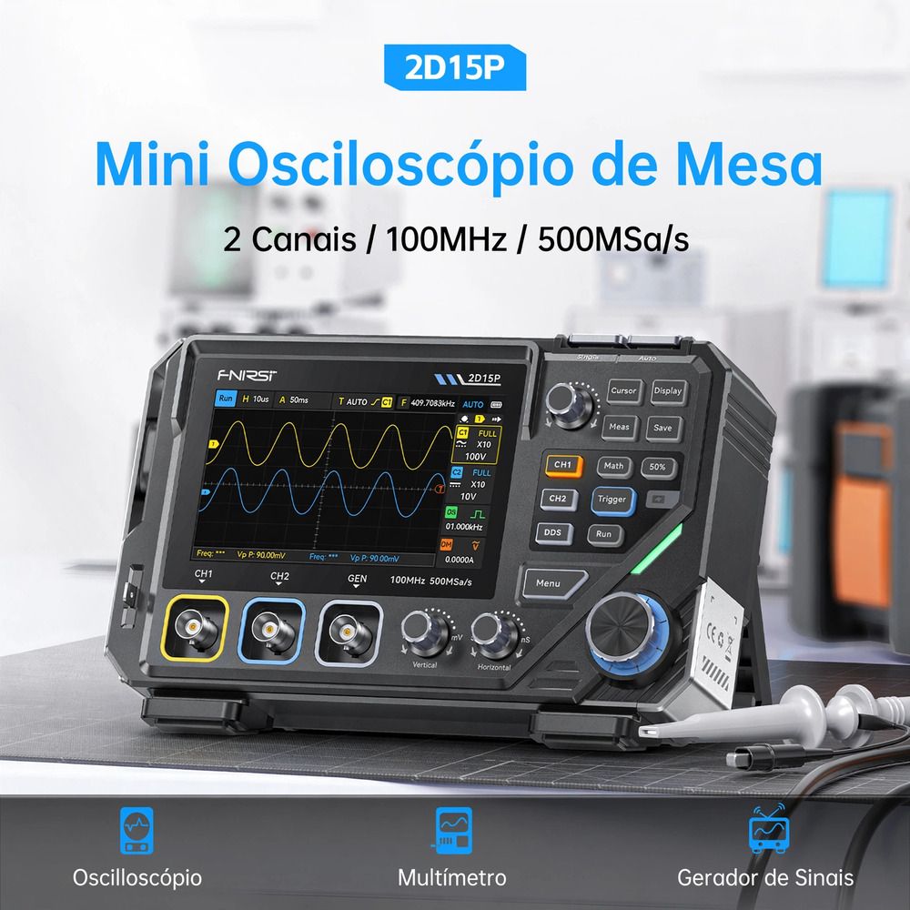Mini Osciloscópio Digital 3 em 1 FNIRSI 2D15P