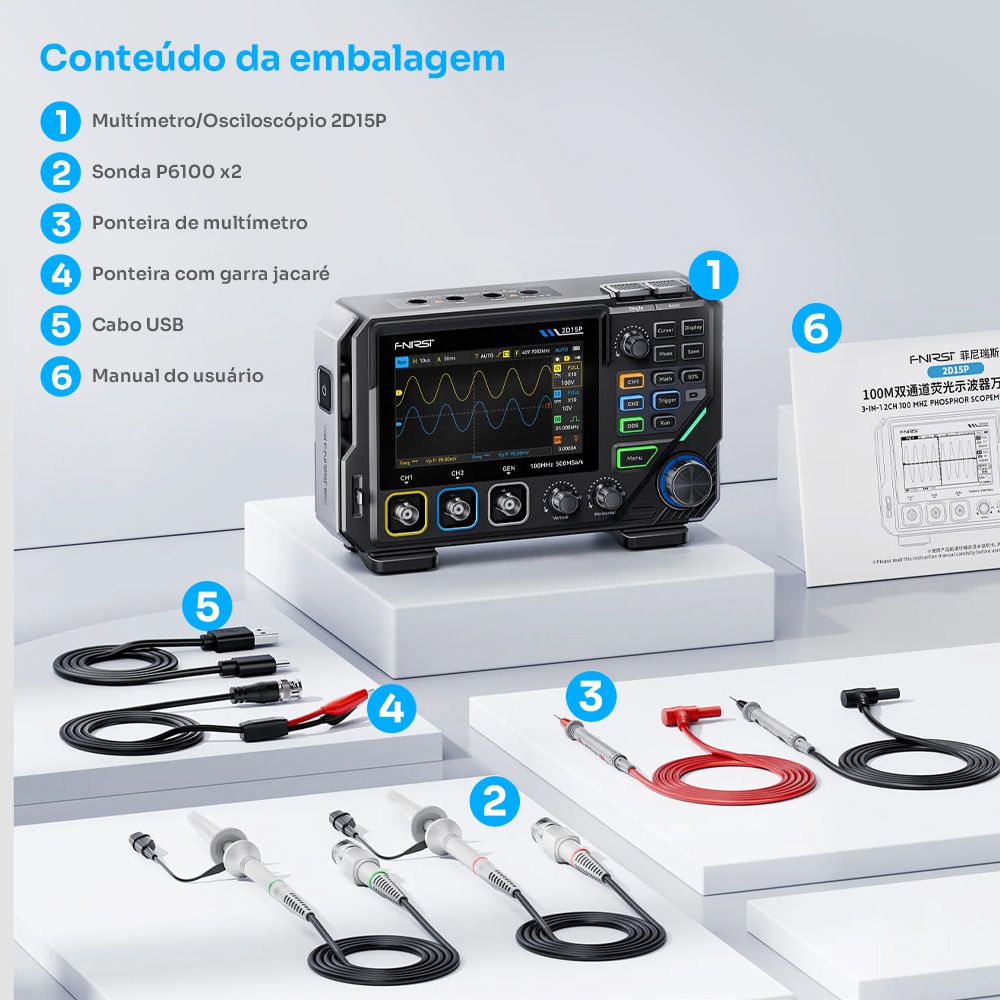 Mini Osciloscópio Digital 3 em 1 FNIRSI 2D15P
