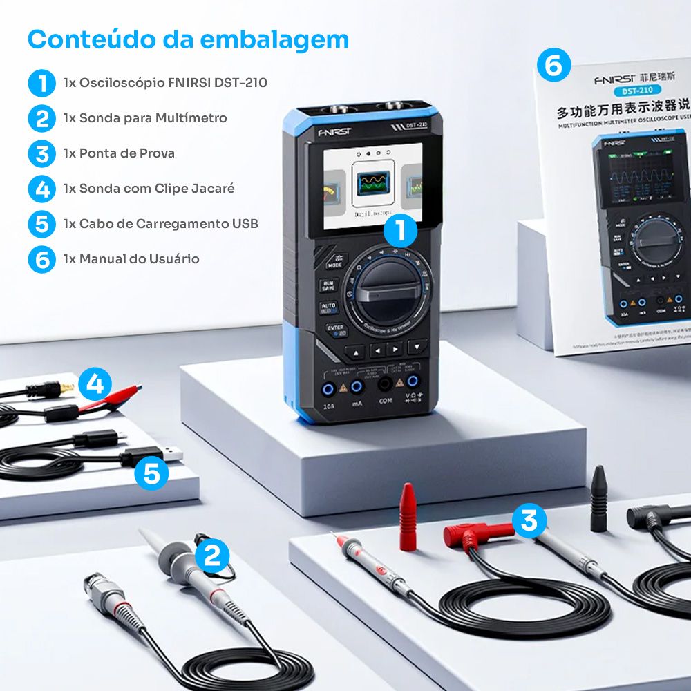 Osciloscópio Digital 3 em 1 FNIRSI DST-210