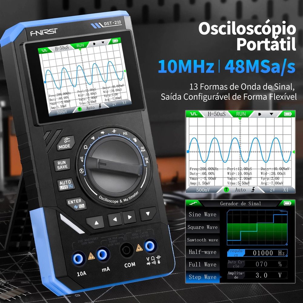 Osciloscópio Digital 3 em 1 FNIRSI DST-210