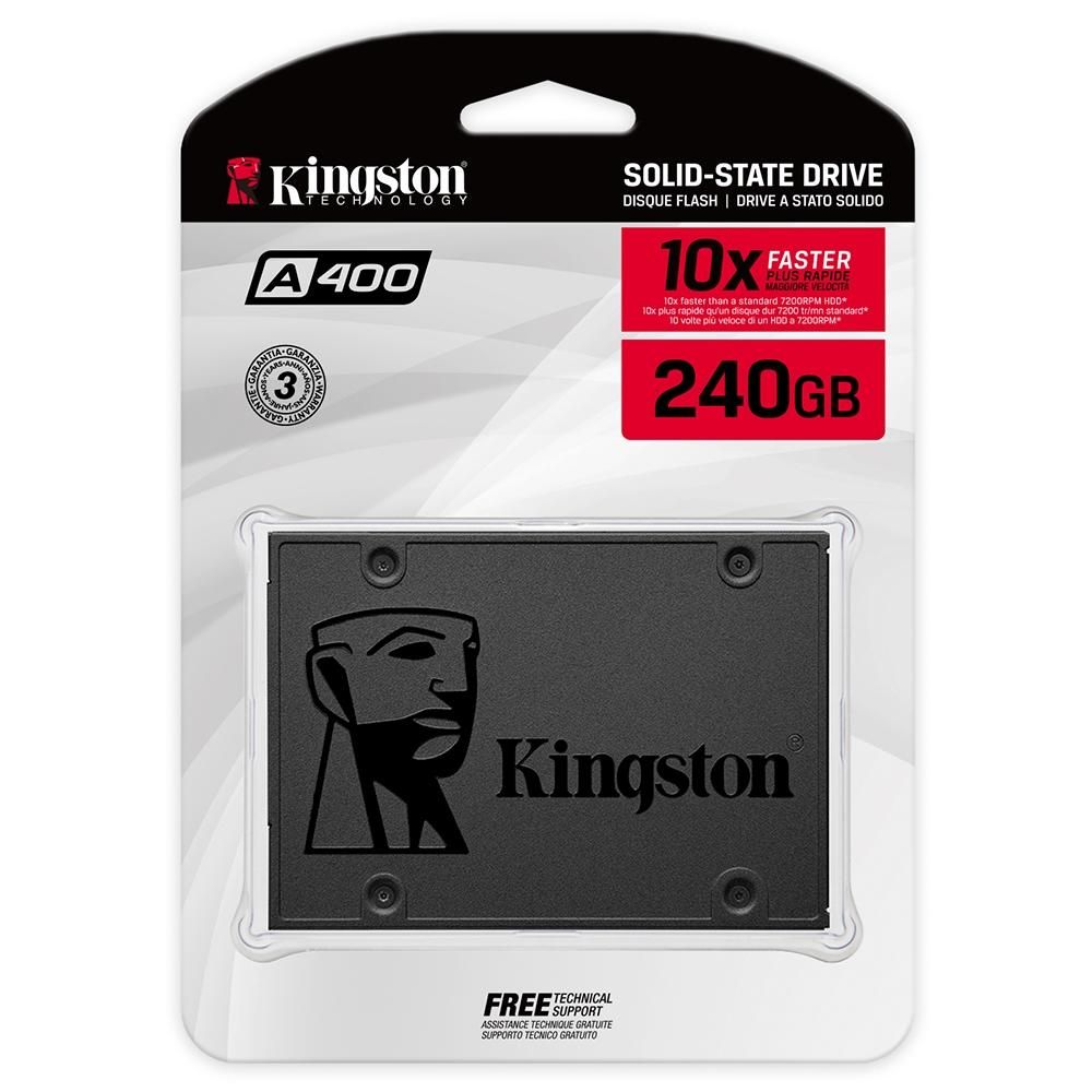 SSD 240 GB Kingston A400 SATA III Leitura 500 MB/s Gravação 350 MB/s SA400S37/240G