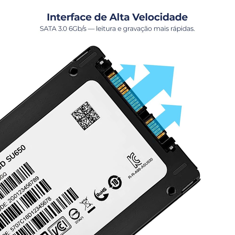 SSD Adata 256GB SATA III Leitura 520MB/s Gravação 450MB/s ASU650SS-256GT-R