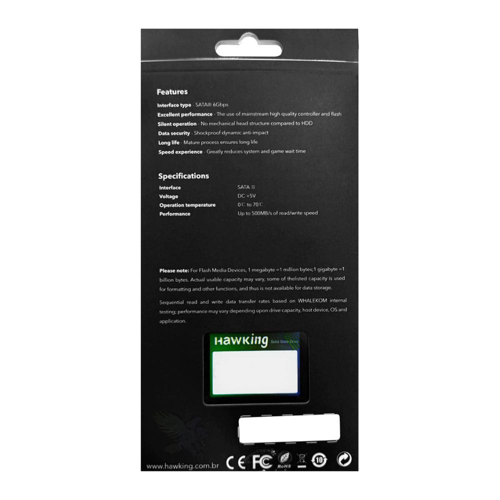 SSD Hawking 480GB SATA III Leitura 500MB/S Gravação 450MB/S HKPSA-480