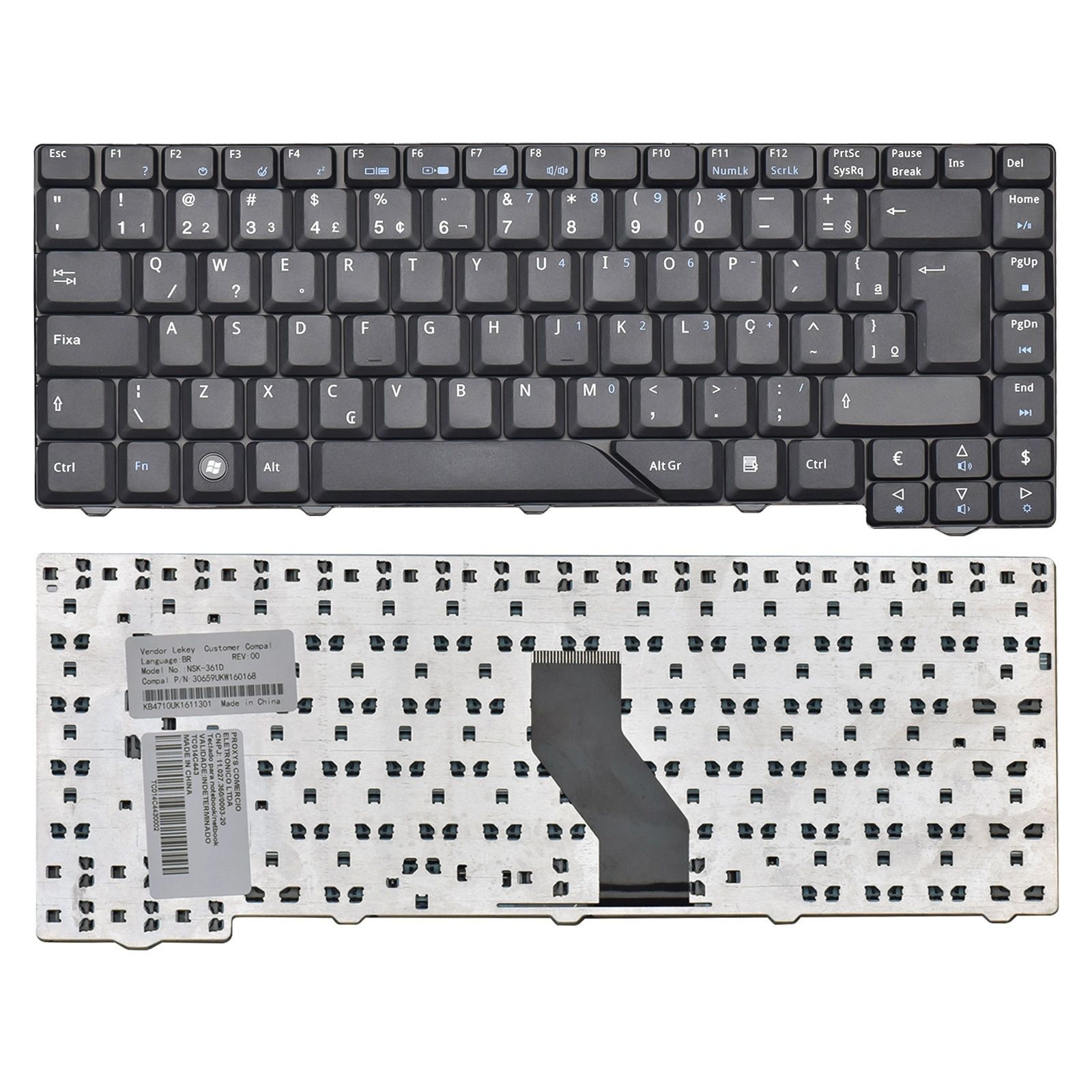 Teclado para Notebook Acer Part Number MP-07A23U4-698, ABNT2 Preto, possui teclas confortáveis e 12 meses de garantia.
