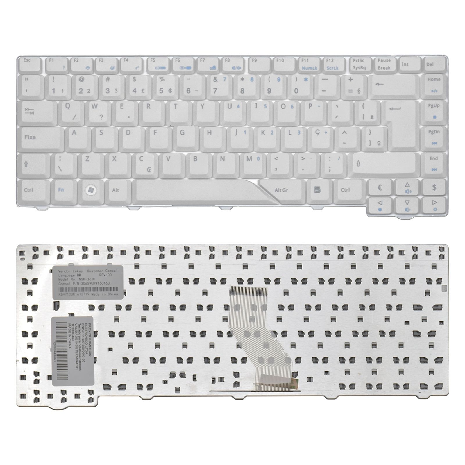 Teclado para Notebook Acer Aspire 4710Z-4720Z 5710Z, ABNT2 Branco, possui teclas confortáveis e 12 meses de garantia.