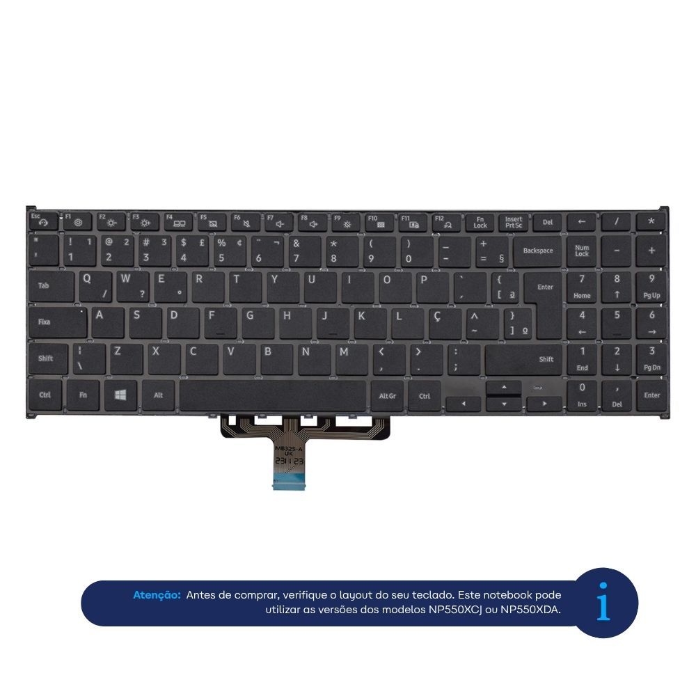 Teclado para Notebook Samsung Book NP550XCJ-XS1BR ABNT2 Preto