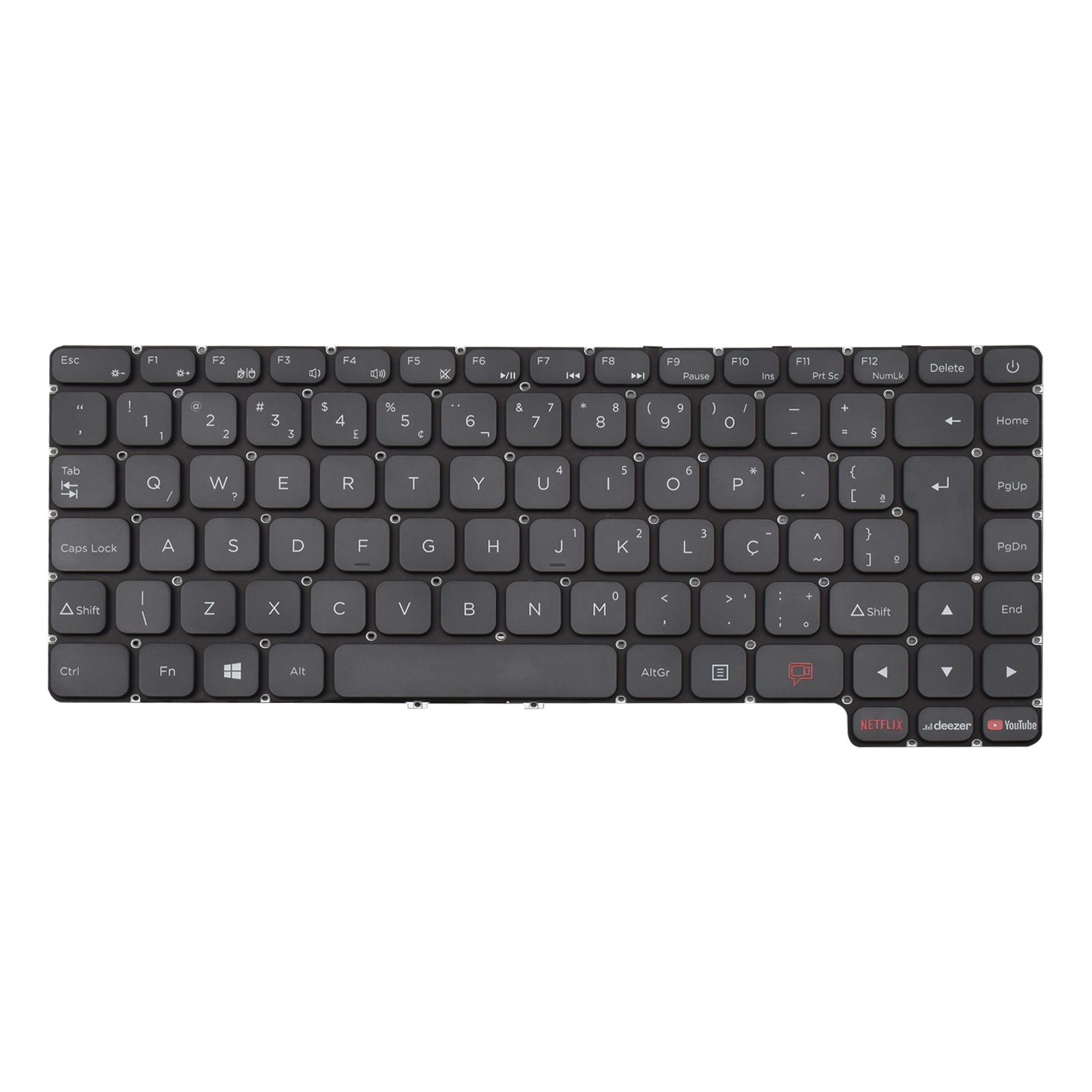Teclado para Notebook Positivo Part Number K4006 91-37, ABNT2 Cinza, possui teclas confortáveis e 12 meses de garantia.