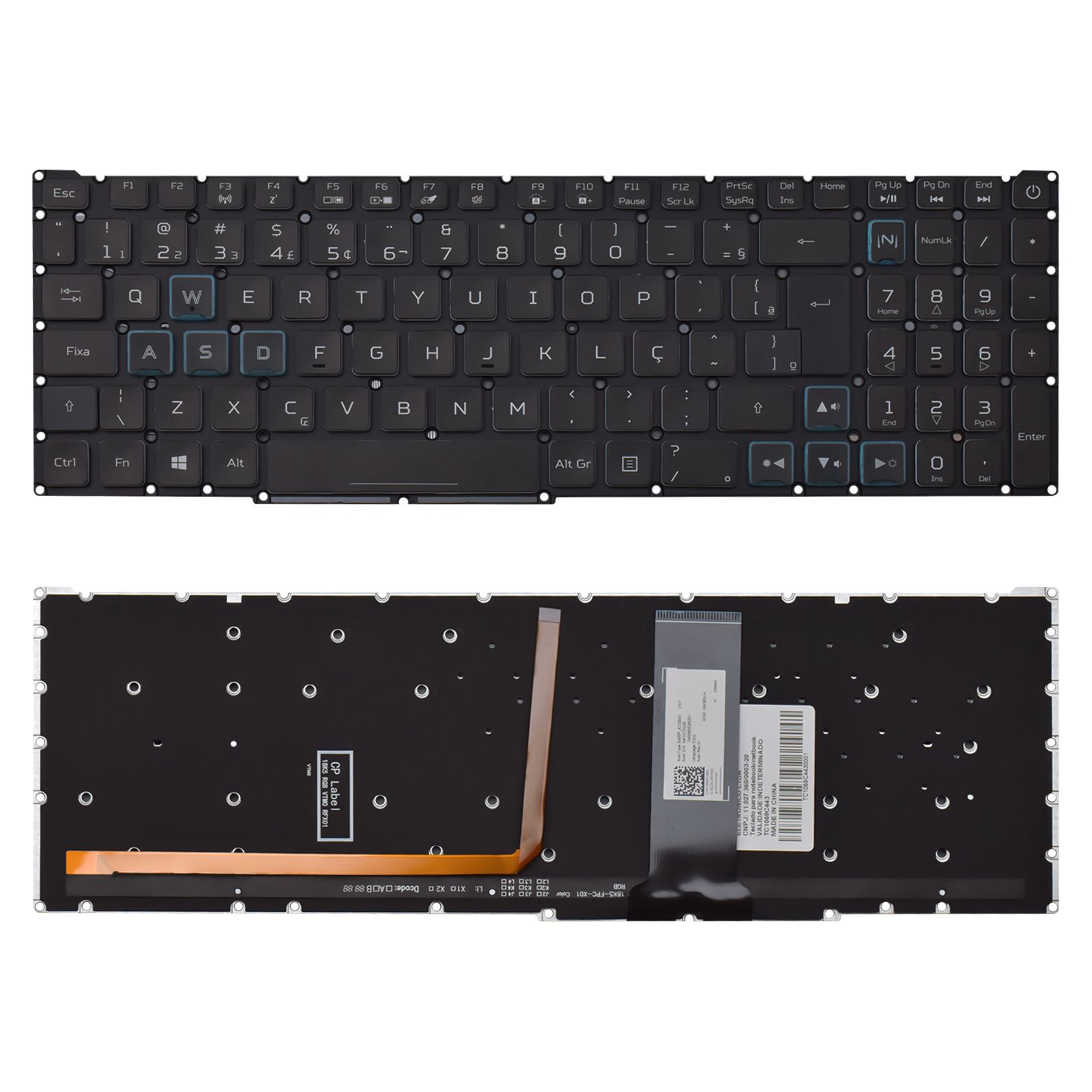 Teclado para Notebook Acer Predator PH315-53 Azul ABNT2 Preto