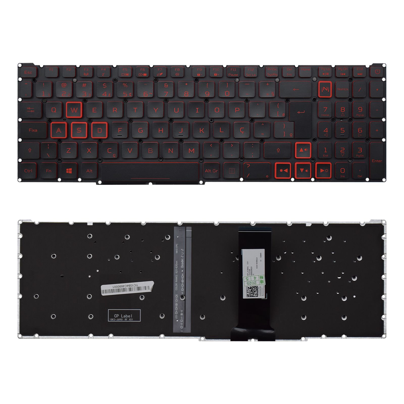 Teclado para Notebook Acer Nitro 5 AN515-44-R8HN Vermelho ABNT2 Preto