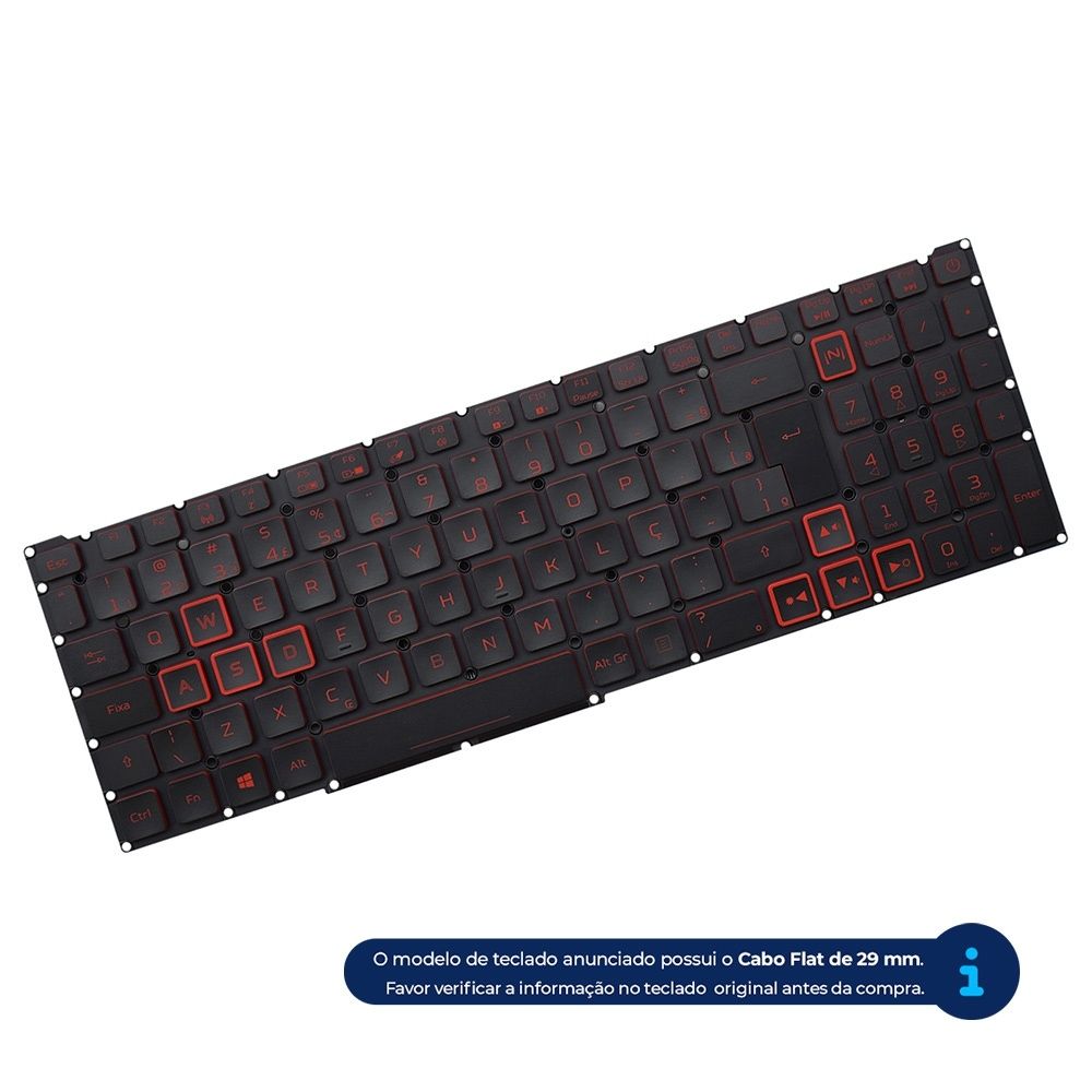 Teclado para Notebook Acer A515-44-R5YZ Com Iluminação Vermelha