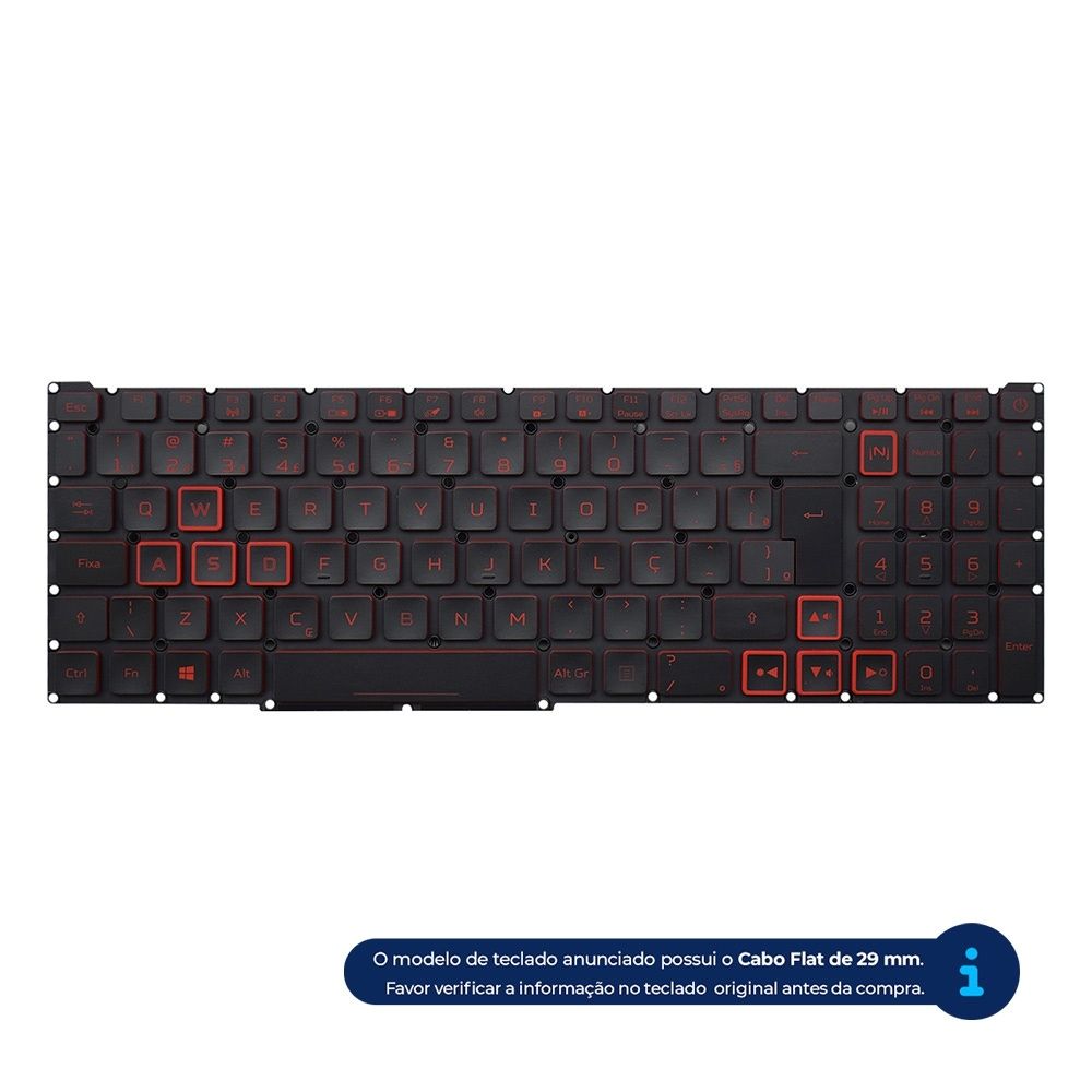 Teclado para Notebook Acer A515-44-R5YZ ABNT2 Preto possui teclas confortáveis e 12 meses de garantia