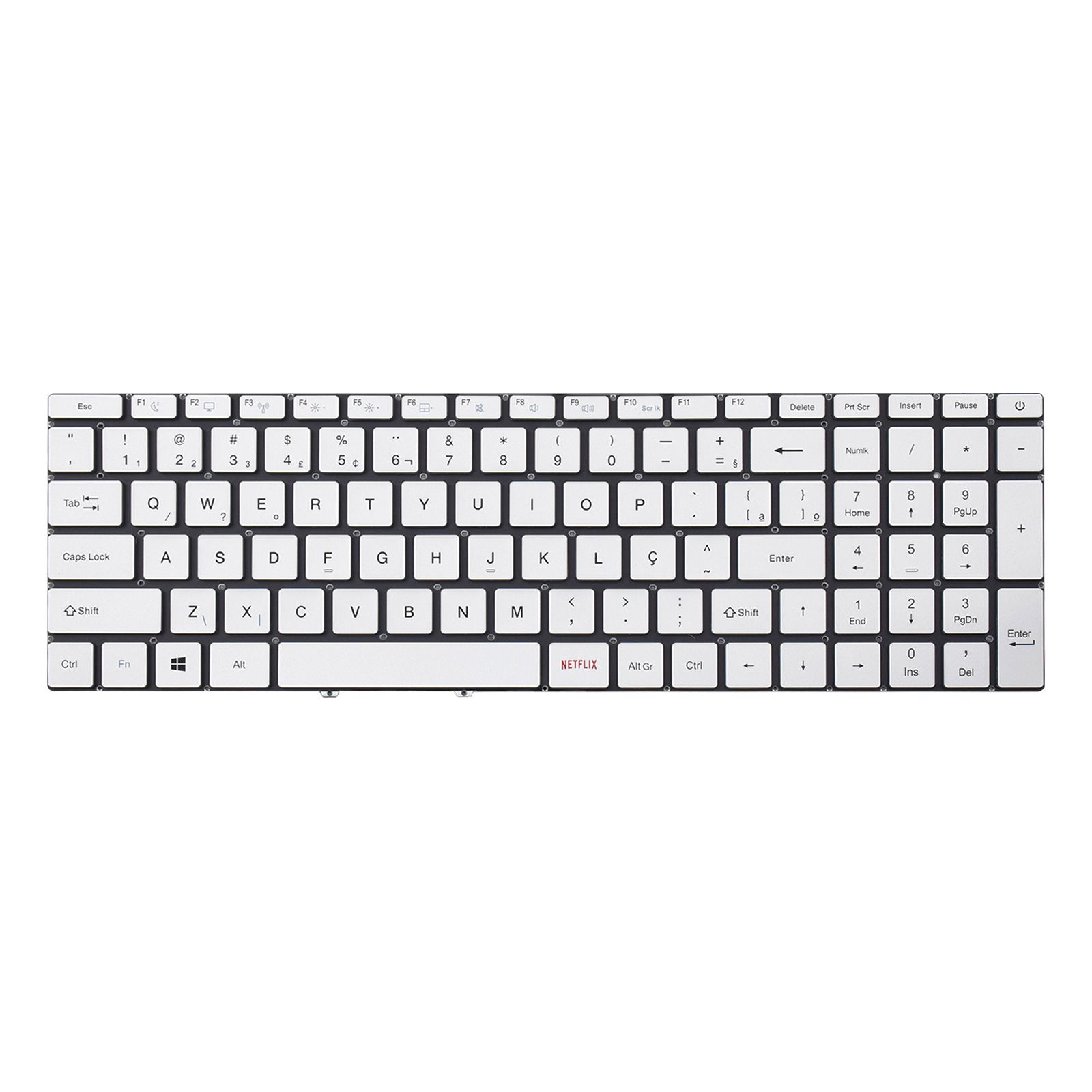 Teclado para Notebook Multilaser Ultra UB520, ABNT2 Prata, possui teclas confortáveis e 12 meses de garantia.