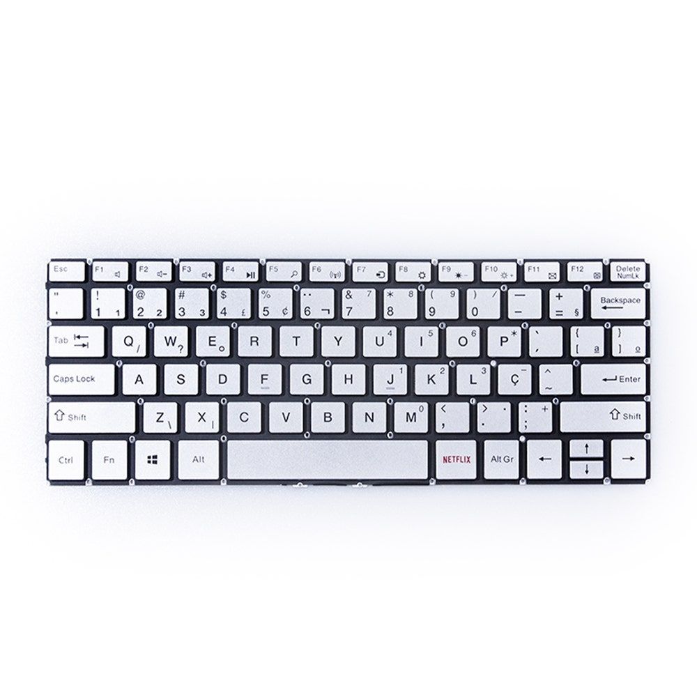 Teclado para Notebook Multilaser M11W Prime PC302, ABNT2 Prata, possui teclas confortáveis e 12 meses de garantia.