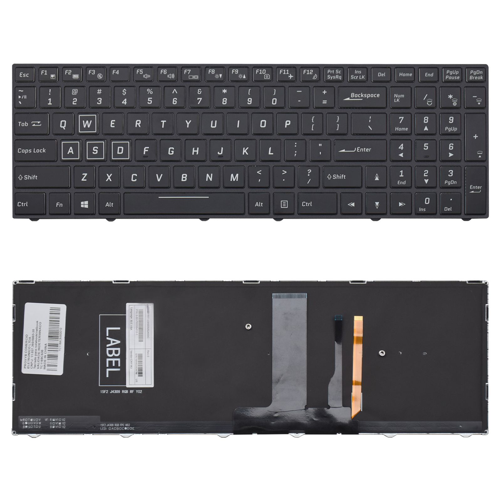 Teclado para Notebook Avell Full Range W1544 FOX ABNT2 Preto