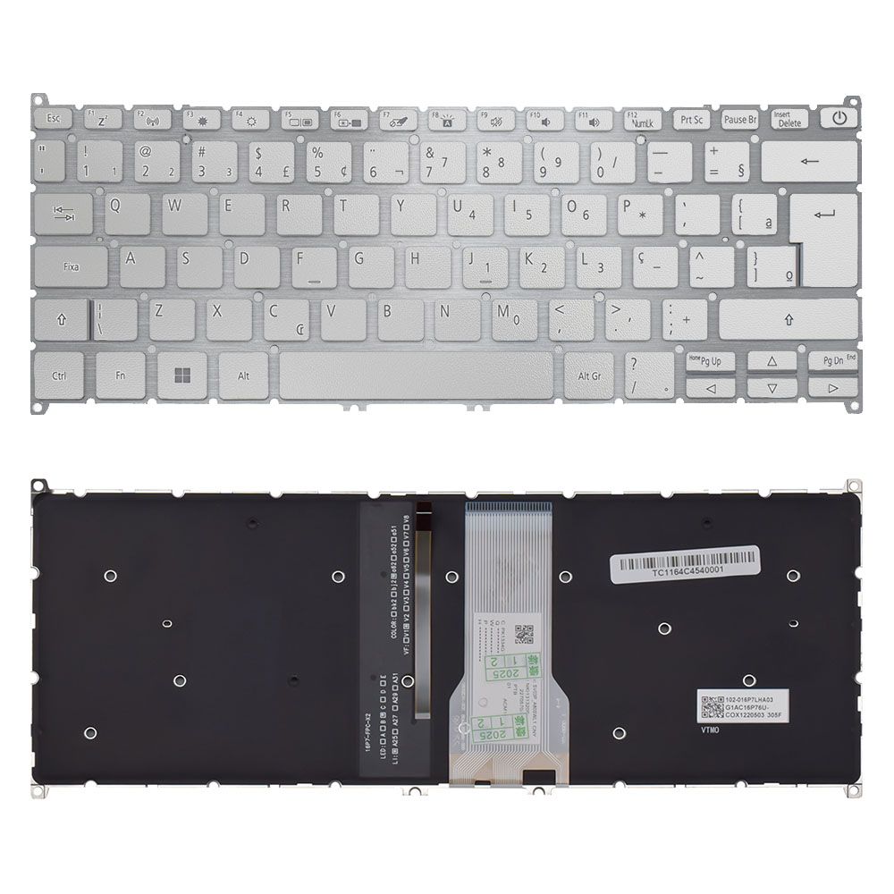 Teclado para Notebook Acer Swift SF114-32-P7BG, ABNT2 Prata, possui teclas confortáveis e 12 meses de garantia.