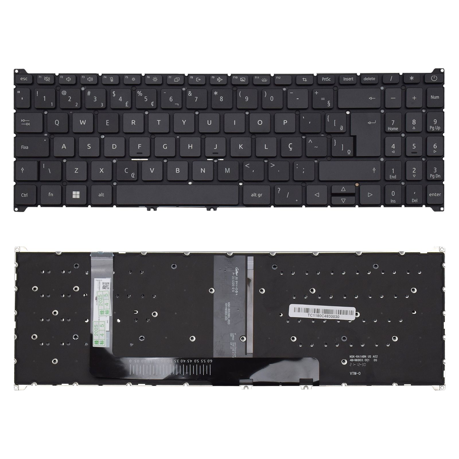 Teclado para Notebook Acer Aspire Go AG15-31P-3947 ABNT2 Preto possui teclas confortáveis e 12 meses de garantia