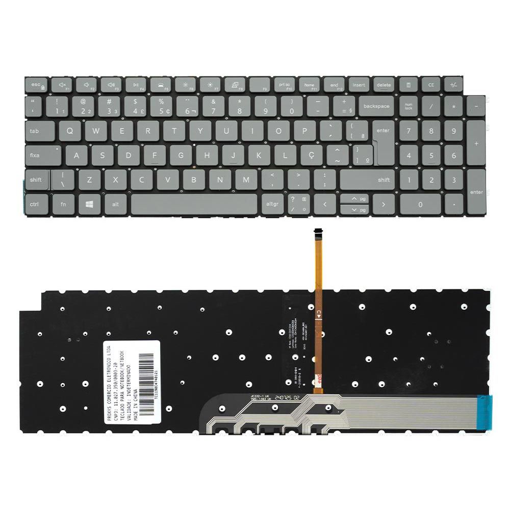 Teclado para Notebook Dell Inspiron com padrão ABNT2 Cinza Claro possui teclas confortáveis com Ç e 12 meses de garantia