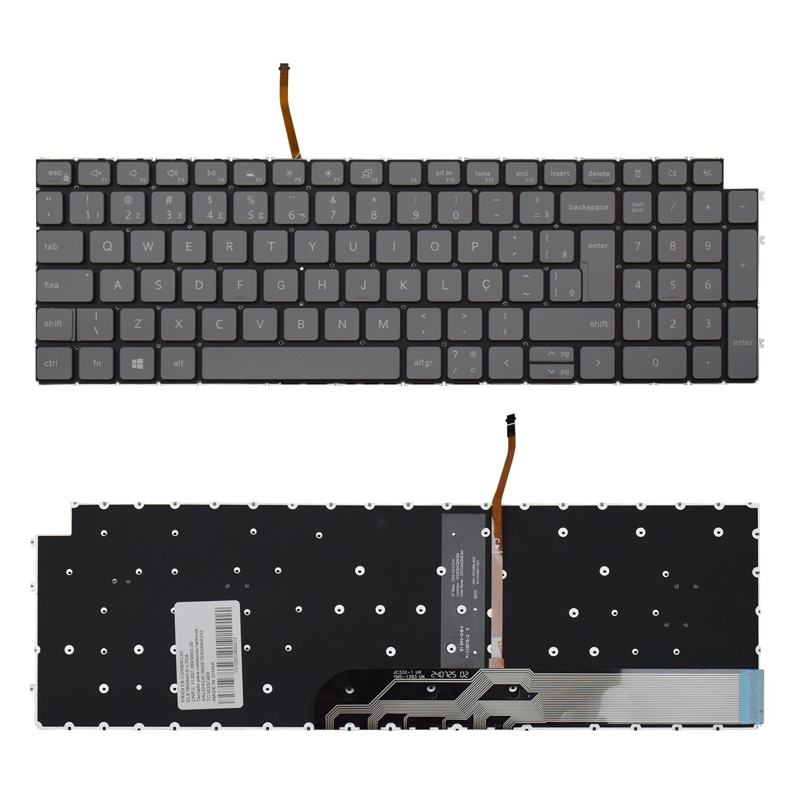 Teclado para Notebook Dell Inspiron com padrão ABNT2 Cinza Escuro possui teclas confortáveis com Ç e 12 meses de garantia