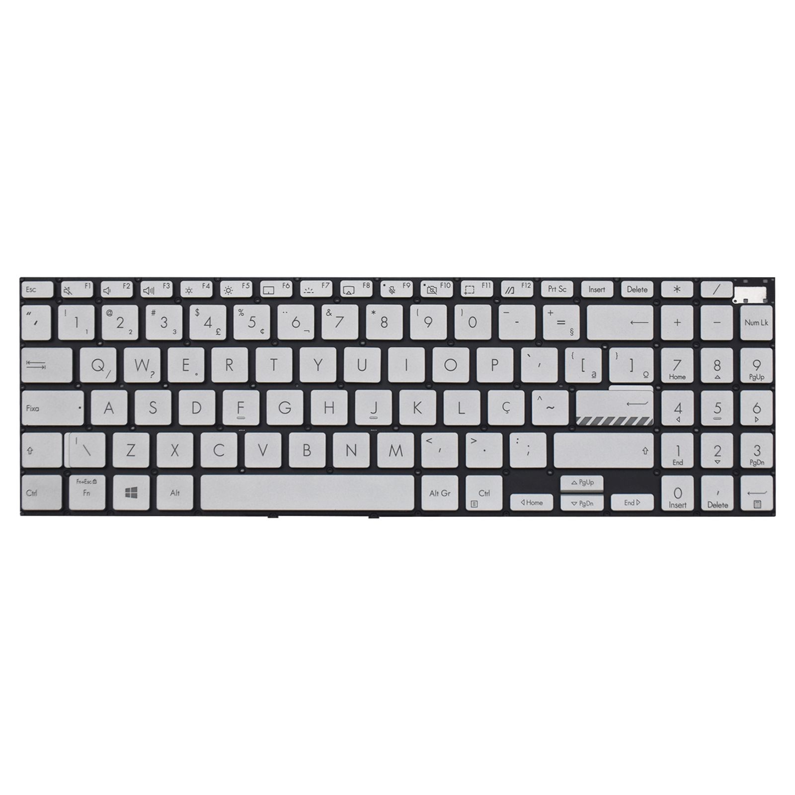 Teclado para Notebook Asus Vivobook com padrão ABNT2 Prata possui teclas confortáveis com Ç e 12 meses de garantia