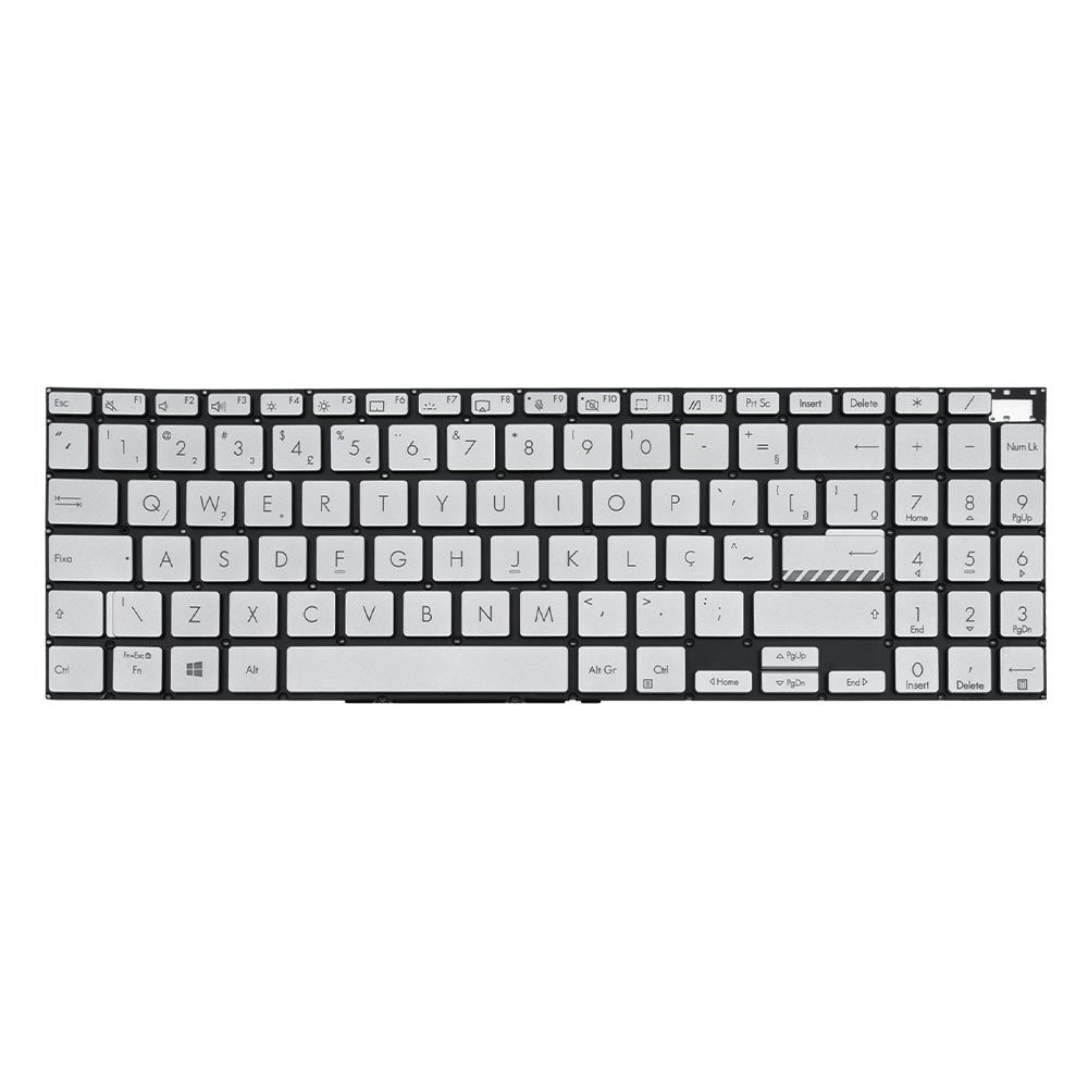 Teclado para Notebook Asus Vivobook com padrão ABNT2 Prata possui teclas confortáveis com Ç e 12 meses de garantia